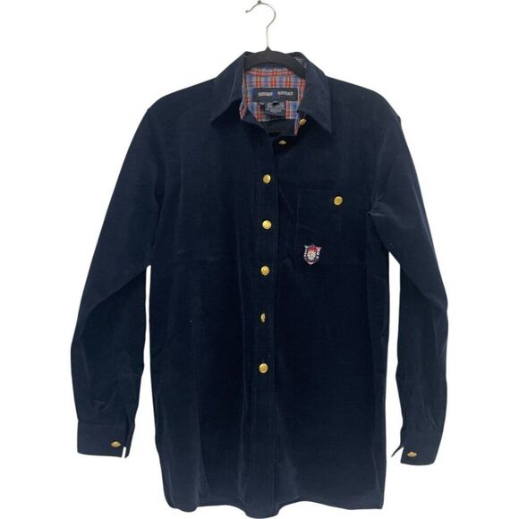 Escada Tops - Vintage Escada Sport Womens Shirt Corduroy S Small Navy Blue Crest Collared